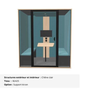 Cabine acoustique de bureau 4 personnes - Gamme Tranquillité Chêne clair et Bleu