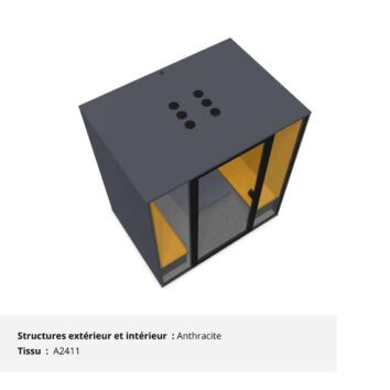 Cabine acoustique de bureau 4 personnes - Gamme Tranquillité Anthracite et Jaune Cumin