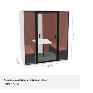 Cabine acoustique de bureau 4 personnes - Gamme Tranquillité Blanc et Terracotta