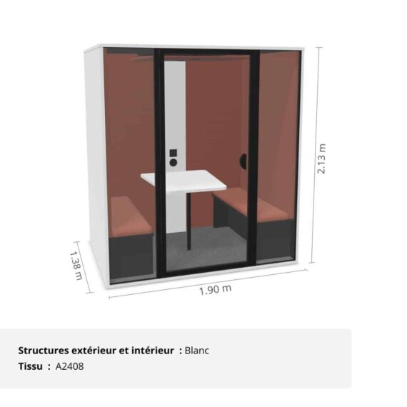 Cabine acoustique de bureau 4 personnes - Gamme Tranquillité Blanc et Terracotta