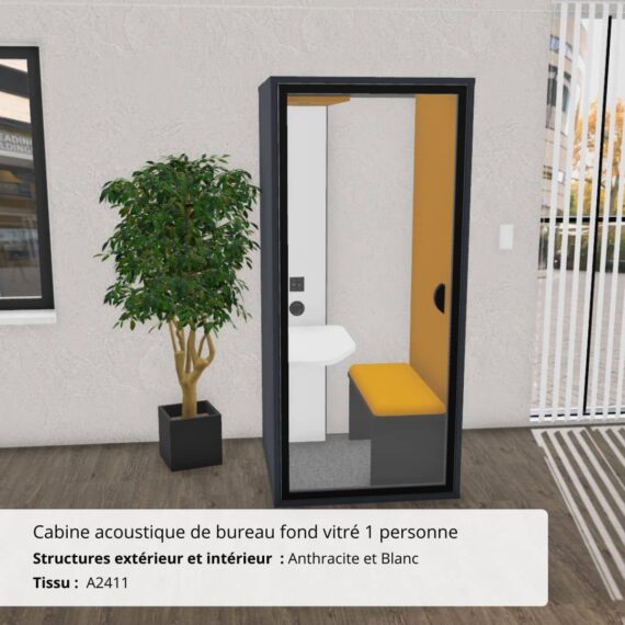 Cabine acoustique de bureau fond vitré 1 personne - Gamme Tranquillité - Installation incluse