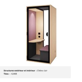 Cabine acoustique de bureau fond vitré 1 personne - Gamme Tranquillité Chêne clair et Terracotta