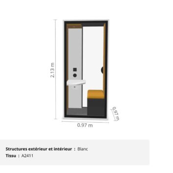 Cabine acoustique de bureau fond vitré 1 personne - Gamme Tranquillité Blanc et Jaune Cumin