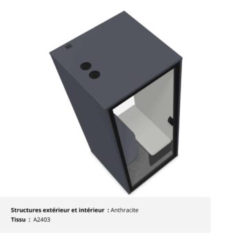 Cabine acoustique de bureau fond vitré 1 personne - Gamme Tranquillité anthracite et gris clair