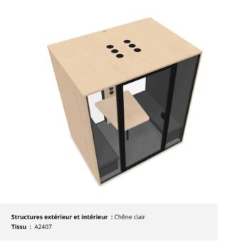 Cabine acoustique de bureau fond vitré 4 personnes - Gamme Tranquillité Chêne clair et Noir