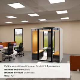 Cabine acoustique de bureau fond vitré 4 personnes - Gamme Tranquillité - Installation incluse