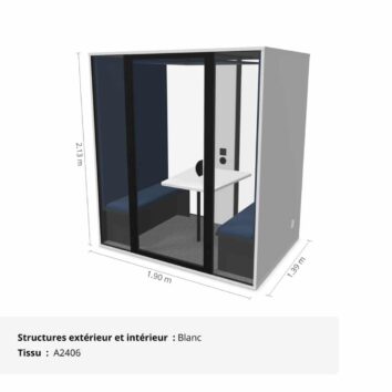Cabine acoustique de bureau fond vitré 4 personnes - Gamme Tranquillité Blanc et Bleu pétrol