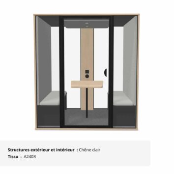 Cabine acoustique de bureau fond vitré 4 personnes - Gamme Tranquillité Chêne clair et Gris clair