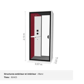 Cabine acoustique fond vitré 1 personne - Gamme Tranquillité Blanc et Rouge