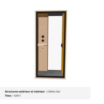 Cabine acoustique fond vitré 1 personne - Gamme Tranquillité Chêne clair et jaune cumin