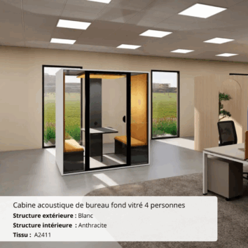 Cabine de bureau fond vitré 4 personnes - Gamme Tranquillité - Ambiance détaillé