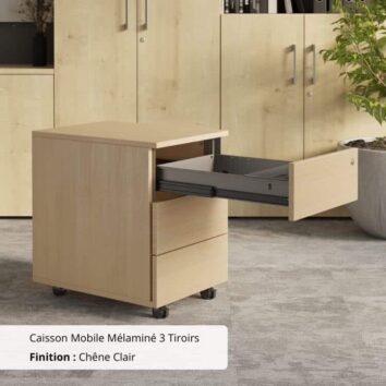 Caisson Mobile Mélaminé 3 tiroirs finition chene clair