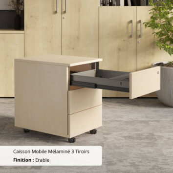 Caisson Mobile Mélaminé 3 tiroirs finition erable
