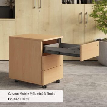 Caisson Mobile Mélaminé 3 tiroirs finition hêtre
