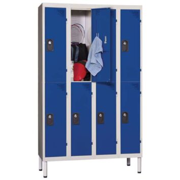 Vestiaire multicases bleu avec 2 colonnes de casiers monobloc, idéal pour le rangement sécurisé.