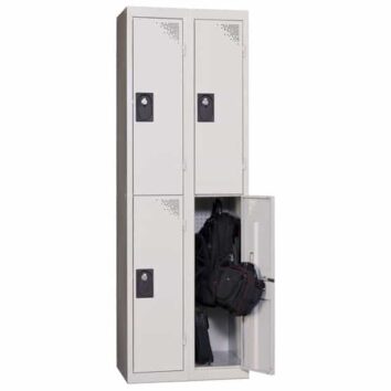 Vestiaire multicases ACCESS en gris avec 2 casiers, largeur 30 cm, monobloc, contenant des sacs à dos.