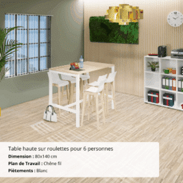 Table haute sur roulettes pour 6 personnes L.140 x P.80 x H.105 cm - Gamme Nova