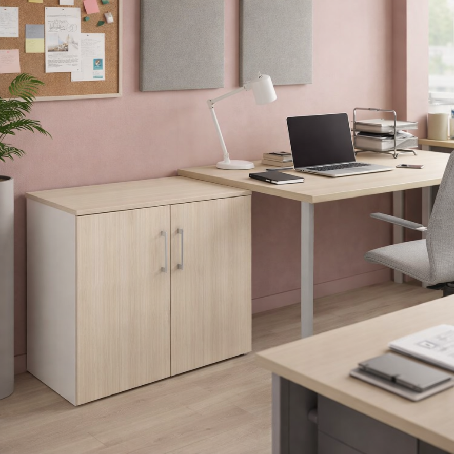 ArmoireDesserte Hauteur de bureau Porte Battantes Gamme Fusion– H73.5 L100 P45 cm