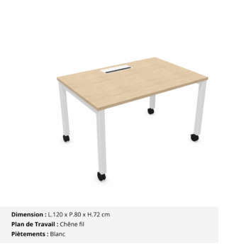 Bureau mobile avec Top Access - Gamme Nova Chêne fil et Blanc