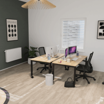 Bureau mobile avec Top Access - Gamme Nova Chêne fil et Blanc - Ambiance simple