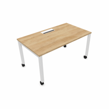 Bureau mobile avec Top Access - Gamme Nova Chêne fil et Blanc - simple