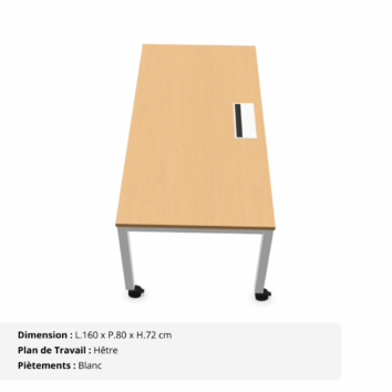 Bureau mobile avec Top Access - Gamme Nova Hêtre et Blanc