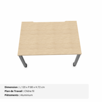 Bureau mobile avec échancrure - Gamme Nova Chêne fil et Aluminium