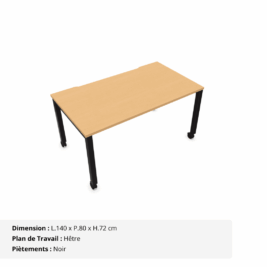 Bureau mobile avec échancrure - Gamme Nova Hêtre et Noir