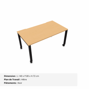 Bureau mobile avec échancrure - Gamme Nova Hêtre et Noir