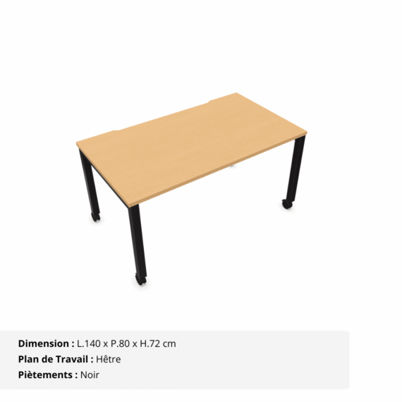 Bureau mobile avec échancrure - Gamme Nova Hêtre et Noir