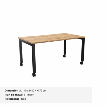Bureau mobile avec échancrure - Gamme Nova Timber et Noir