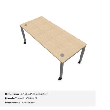 Bureau mobile avec obturateurs - Gamme Nova Chêne fil et Aluminium