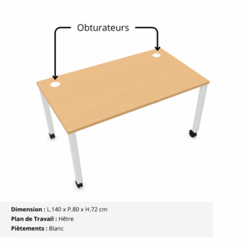 Bureau mobile avec obturateurs - Gamme Nova Hêtre et Blanc -