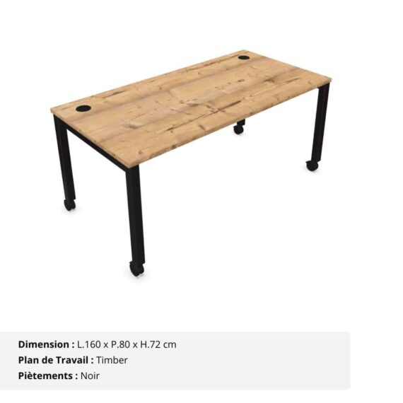 Bureau mobile avec obturateurs - Gamme Nova Timber et Noir