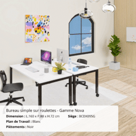 Bureau simple sur roulette - Gamme Nova Blanc et Noir - Ambiance