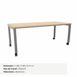 Bureau simple sur roulette - Gamme Nova Chêne fil et Aluminium