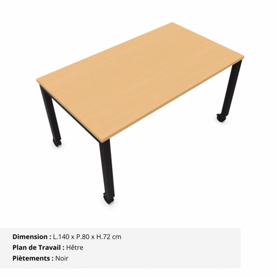 Bureau simple sur roulette - Gamme Nova Hêtre et Noir