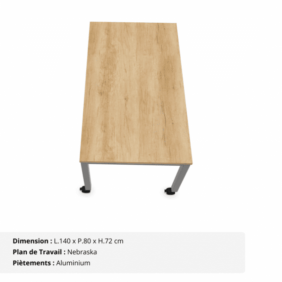 Bureau simple sur roulette - Gamme Nova Nebraska et Aluminium