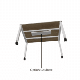 Bureau simple sur roulette - Gamme Nova - Option Goulotte
