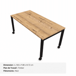 Bureau simple sur roulette - Gamme Nova Timber et Noir