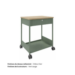Caisson Mobile 1 porte avec serrure Gamme Mobidesk vert sauge et chene clair