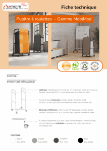 Fiche technique Pupitre à roulettes - Gamme MobiMod
