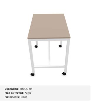 Table Haute 4 personnes - Gamme Nova - piètement Blanc et plan de travail Argile