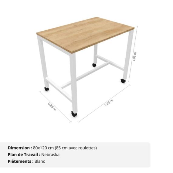 Table Haute 4 personnes - Gamme Nova - piètement Blanc et plan de travail Nebraska
