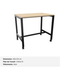 Table Haute 4 personnes - Gamme Nova - piètement Noir et plan de travail Chêne fil