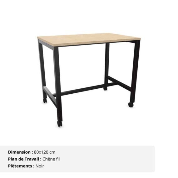 Table Haute 4 personnes - Gamme Nova - piètement Noir et plan de travail Chêne fil