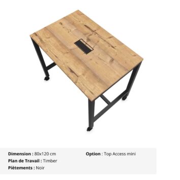 Table Haute 4 personnes - Gamme Nova - piètement Noir et plan de travail Timber + option