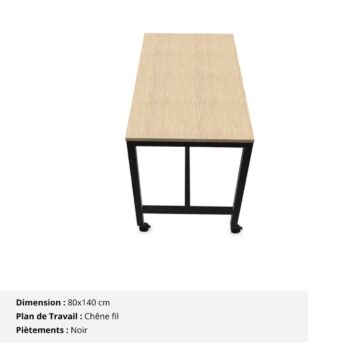 Table Haute 6 personnes - Gamme Nova - piètement Noir et plan de travail Chêne fil