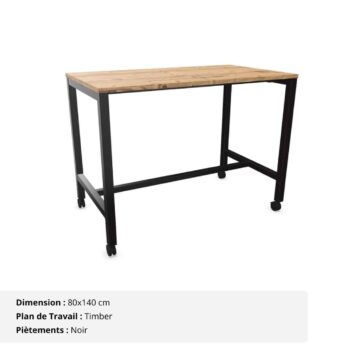 Table Haute 6 personnes - Gamme Nova - piètement Noir et plan de travail Timber