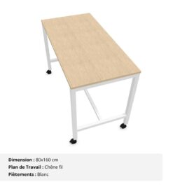 Table Haute jusqu'à 8 personnes - Gamme Nova - piètement Blanc et plan de travail Chêne fil